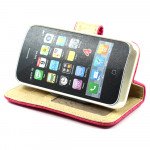 Wholesale iPhone 4S / 4 Square Flip Leather Wallet Case  (Pink)